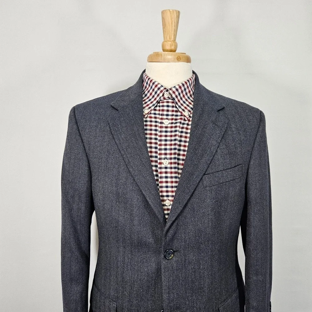 Nautica Men's Sport Coat Blazer Two Button Tweed Herringbone Gray Blue Lamb 40S